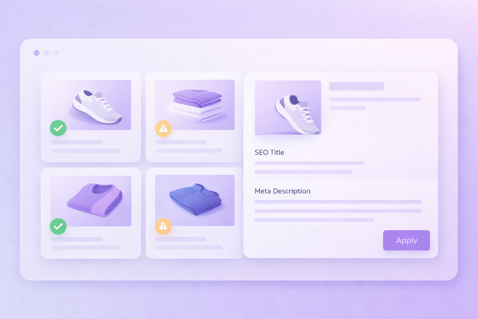Collection grid view with SEO metadata and quality badges